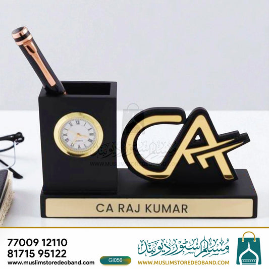 Premium Pen Stand with Clock & Custom Name Plate