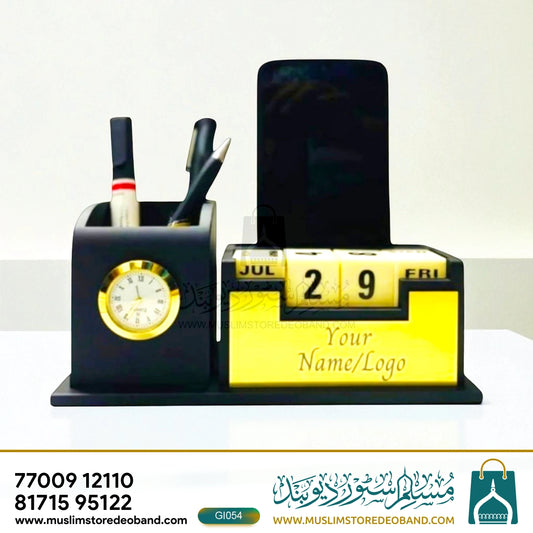 Personalized Pen Stand with Clock & Calendar