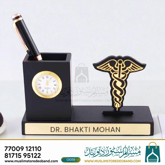 Doctor Pen Stand with Clock & Custom Name Plate