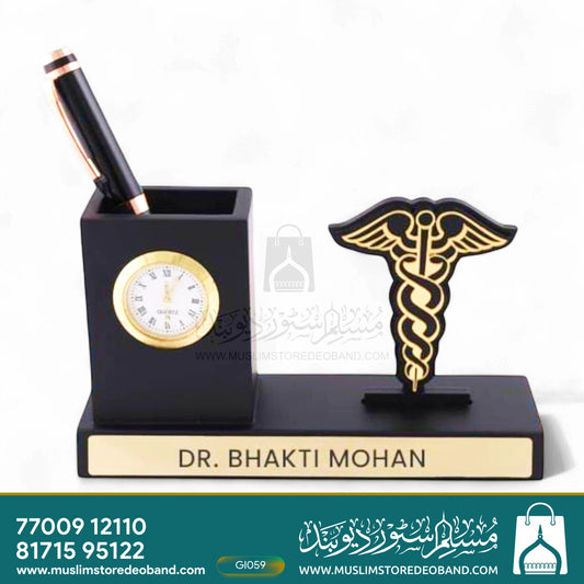 Doctor Pen Stand with Clock & Custom Name Plate